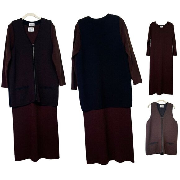 Margaret O'Leary Womens Wool Blend Maxi Dress and Vest Set Size Medium Lagenlook